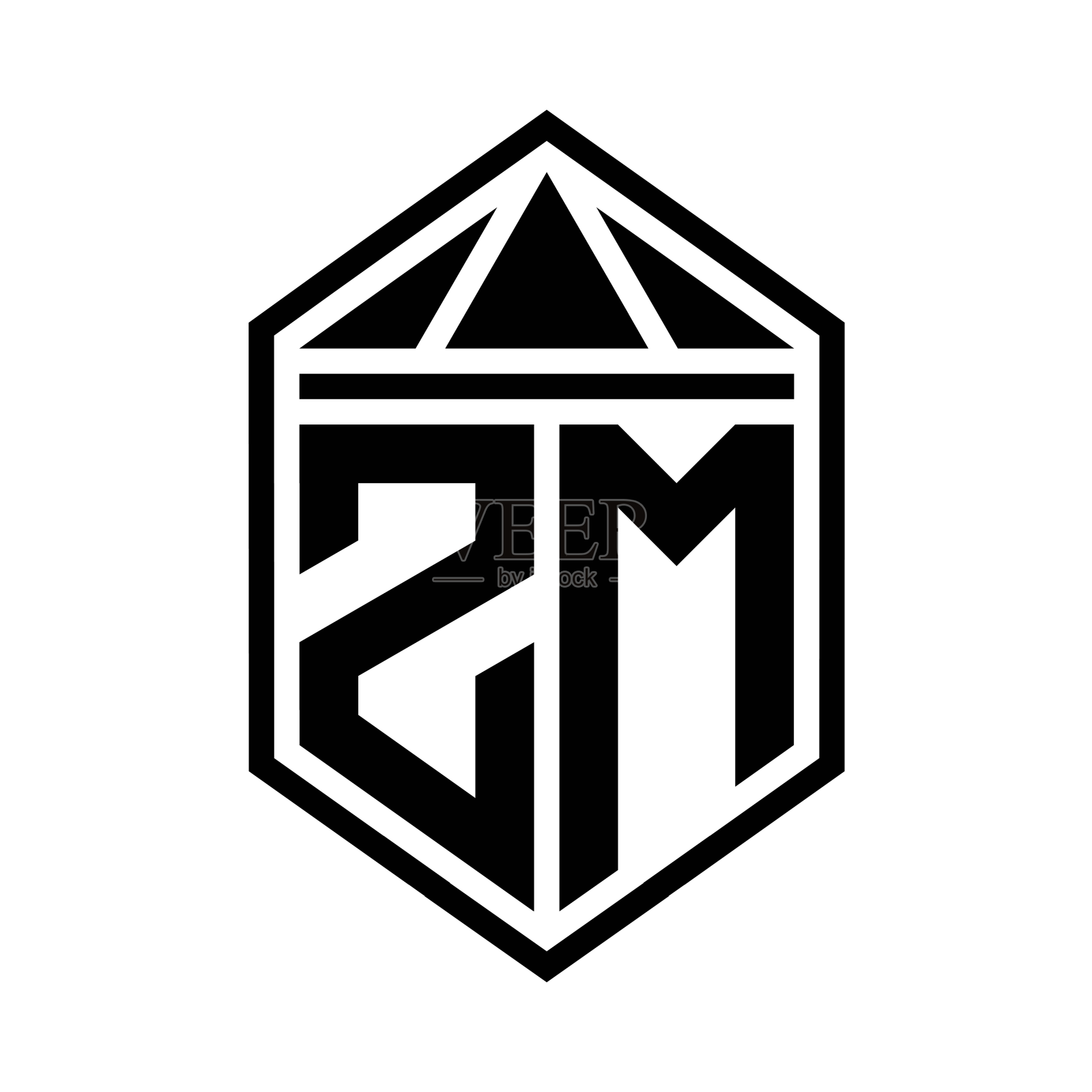 Zm字母标志字母组合简单的六角形盾牌设计元素图片