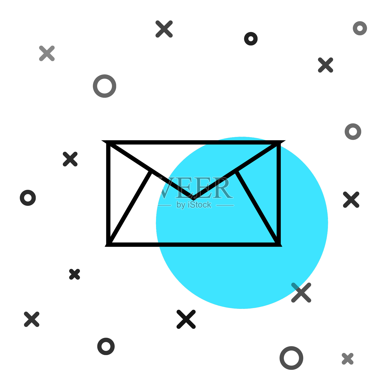 黑线邮件和电子邮件图标隔离在白色设计元素图片