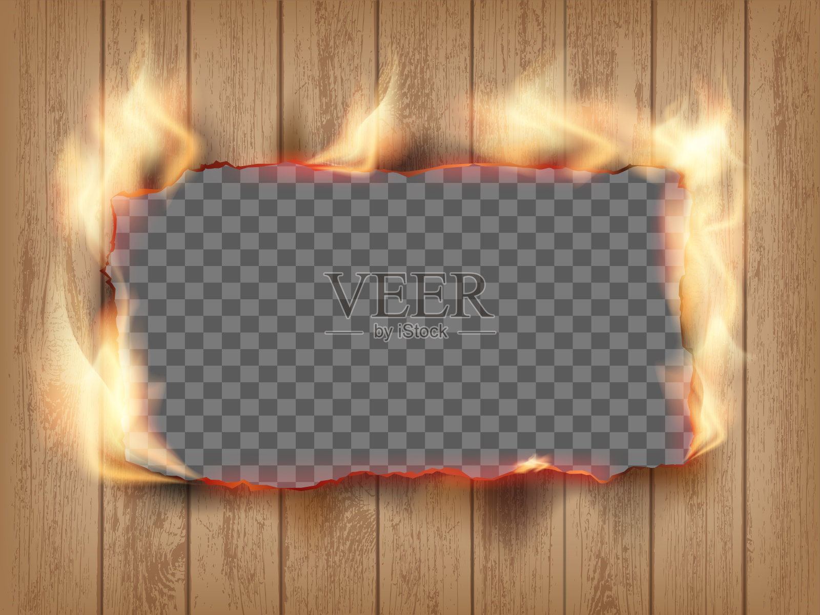 木制框架,烧孔和火中心插画图片素材