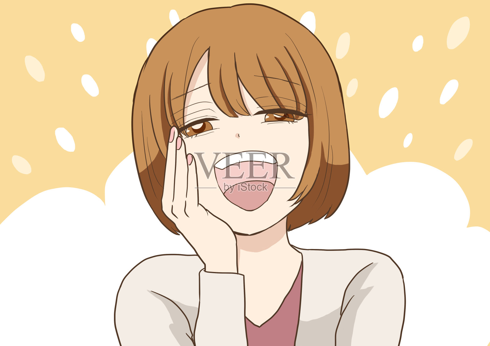 女人微笑着低头看插画图片素材