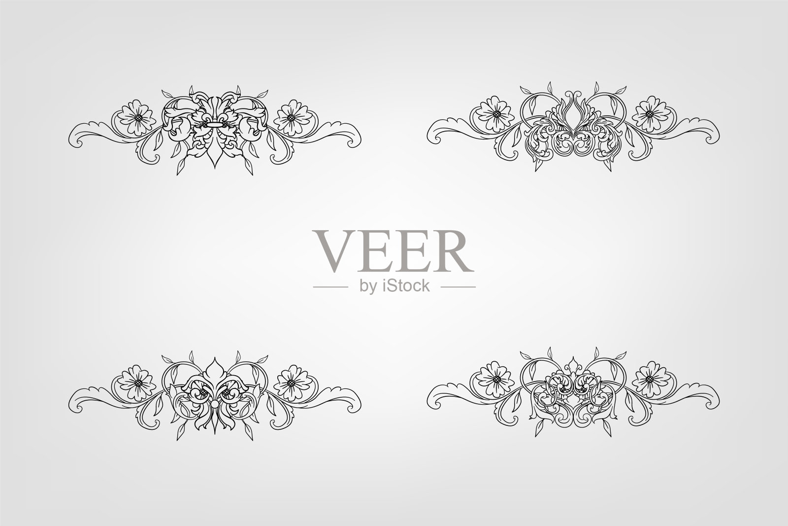 古典巴洛克花丝装饰装饰复古花边风格古董艺术复古插画图片素材