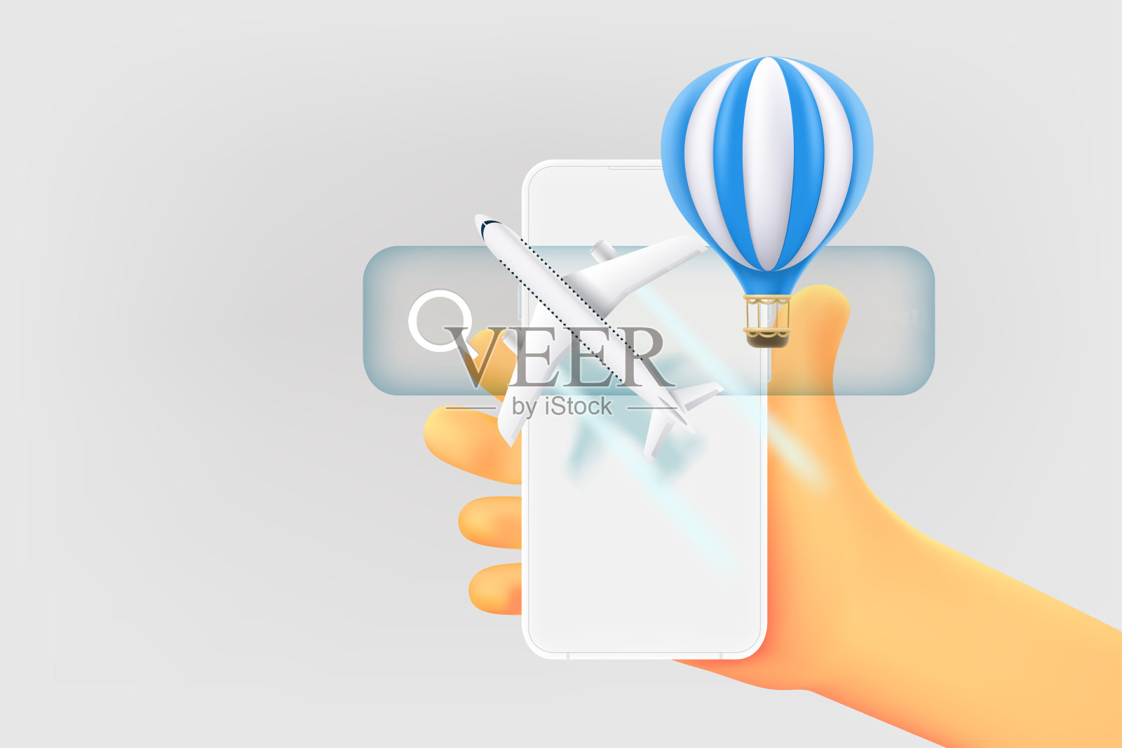 一名男子拿着手机搜索机票。三维矢量图插画图片素材