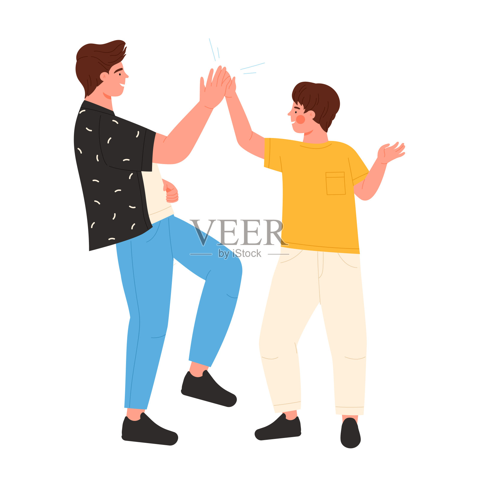 快乐的父子击掌插画图片素材