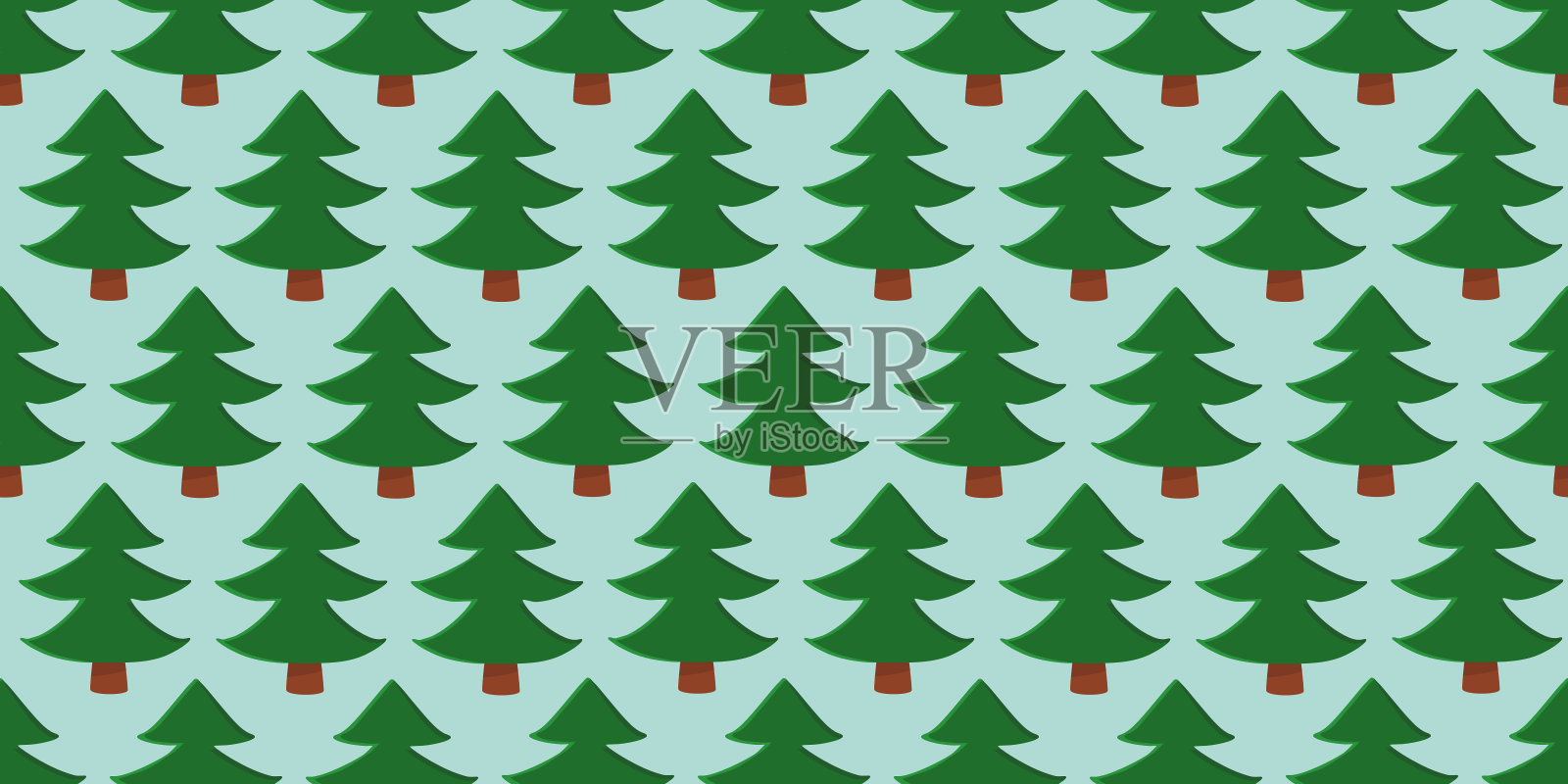 许多松树在蓝绿色的背景,无缝模式,矢量插画图片素材