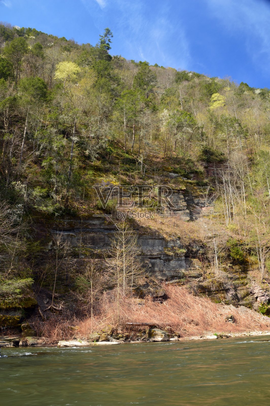 皮划艇沿着松树溪,宾夕法尼亚大峡谷,宾夕法尼亚州。照片摄影图片