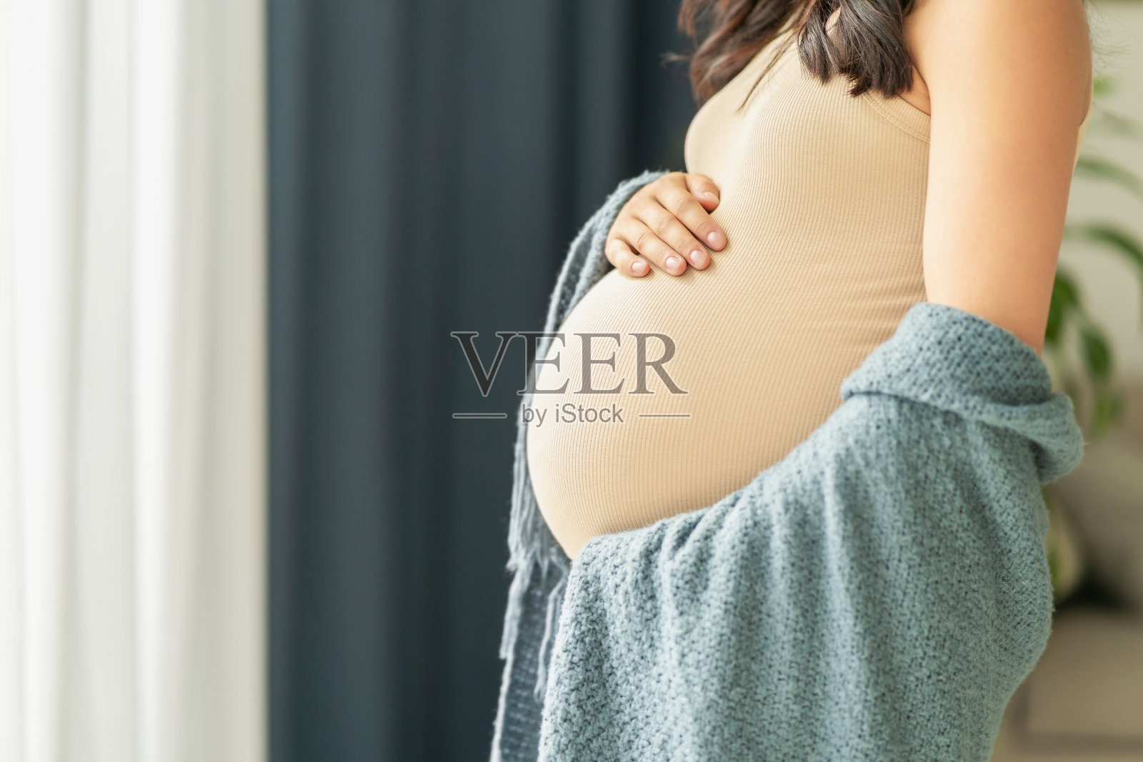 漂亮的孕妇在家。照片摄影图片