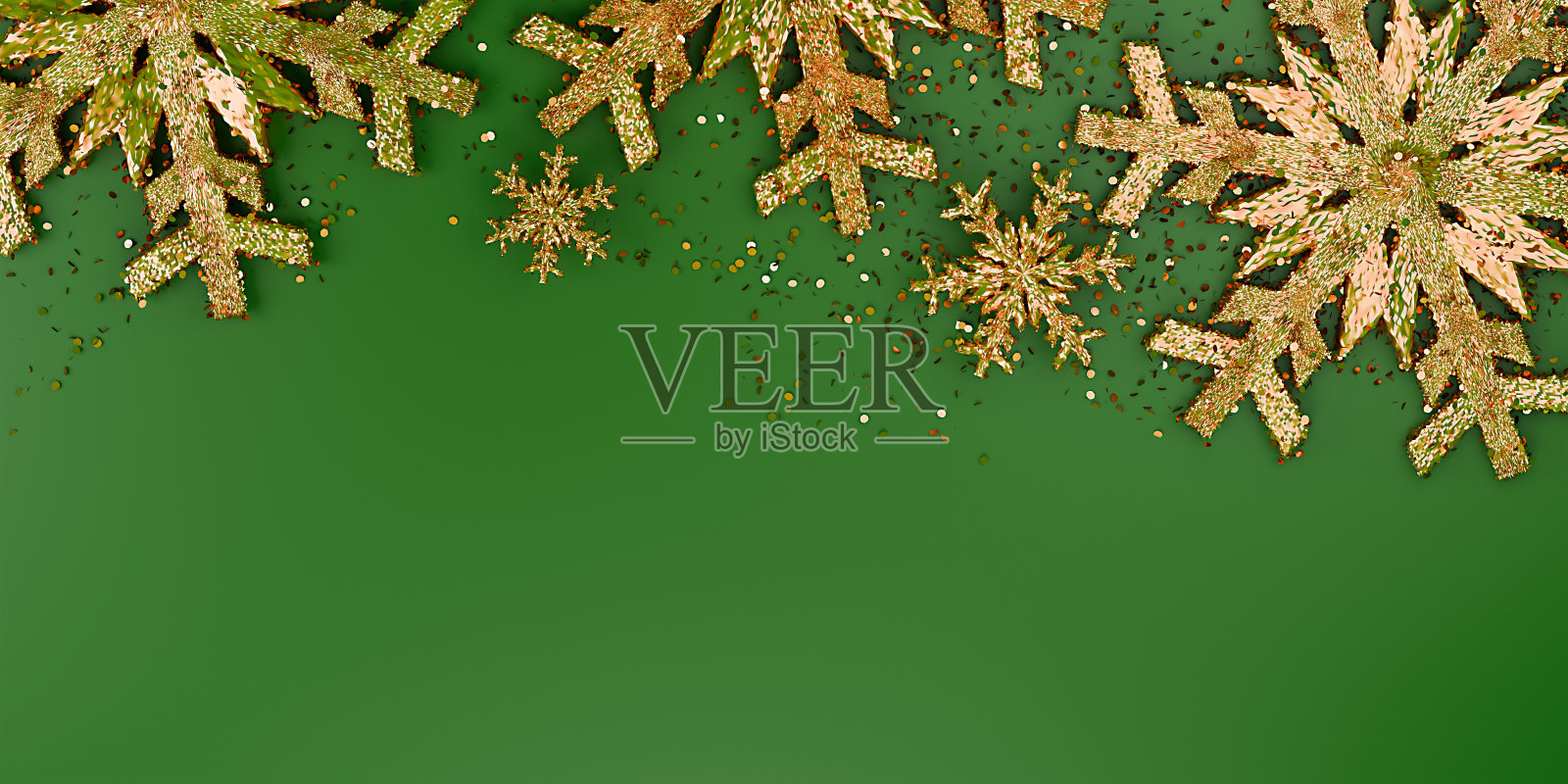 圣诞快乐问候3d插图与金色闪闪发光和雪花。文本空间。模板的背景。照片摄影图片