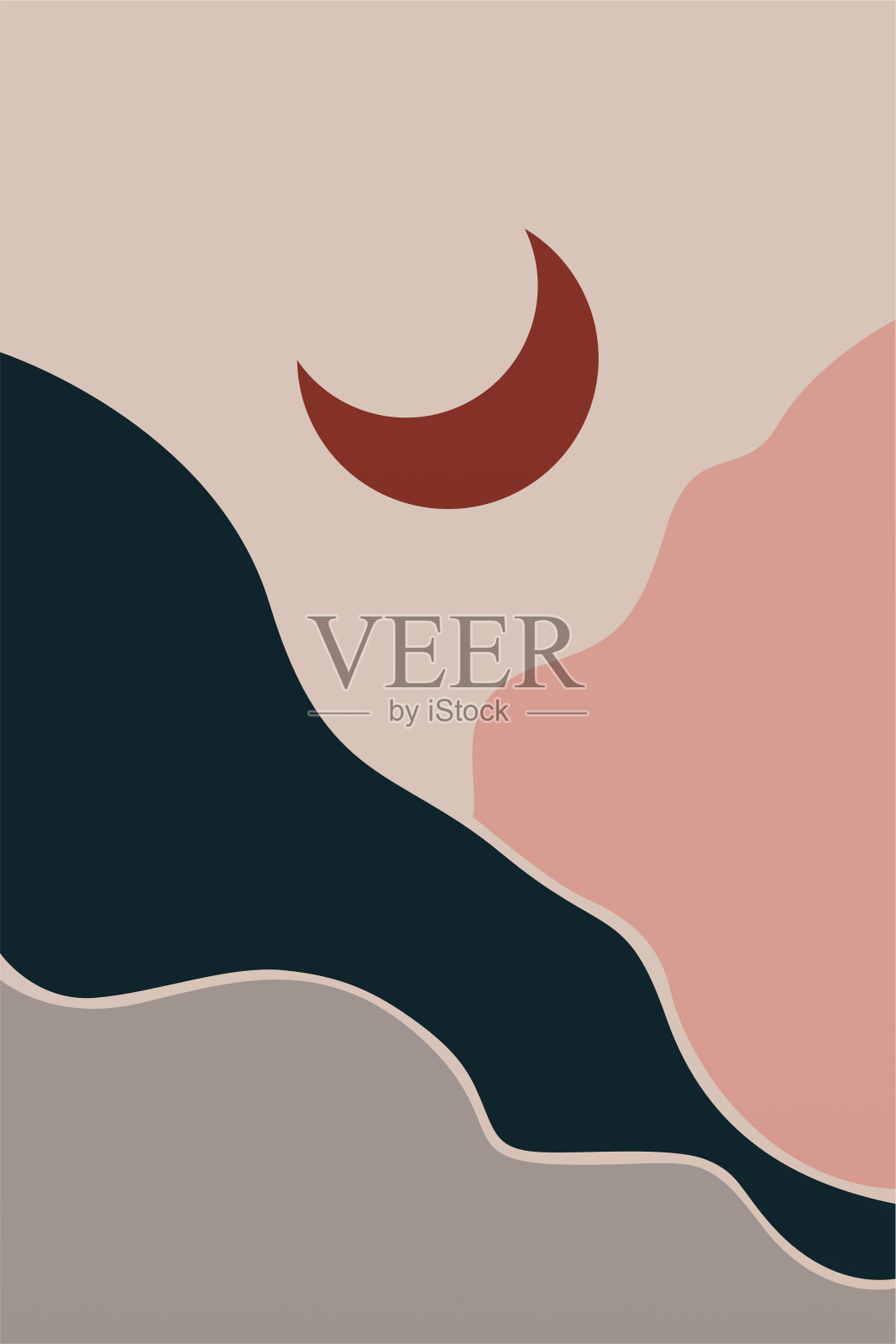 波西米亚背景插图。抽象景观背景插画图片素材