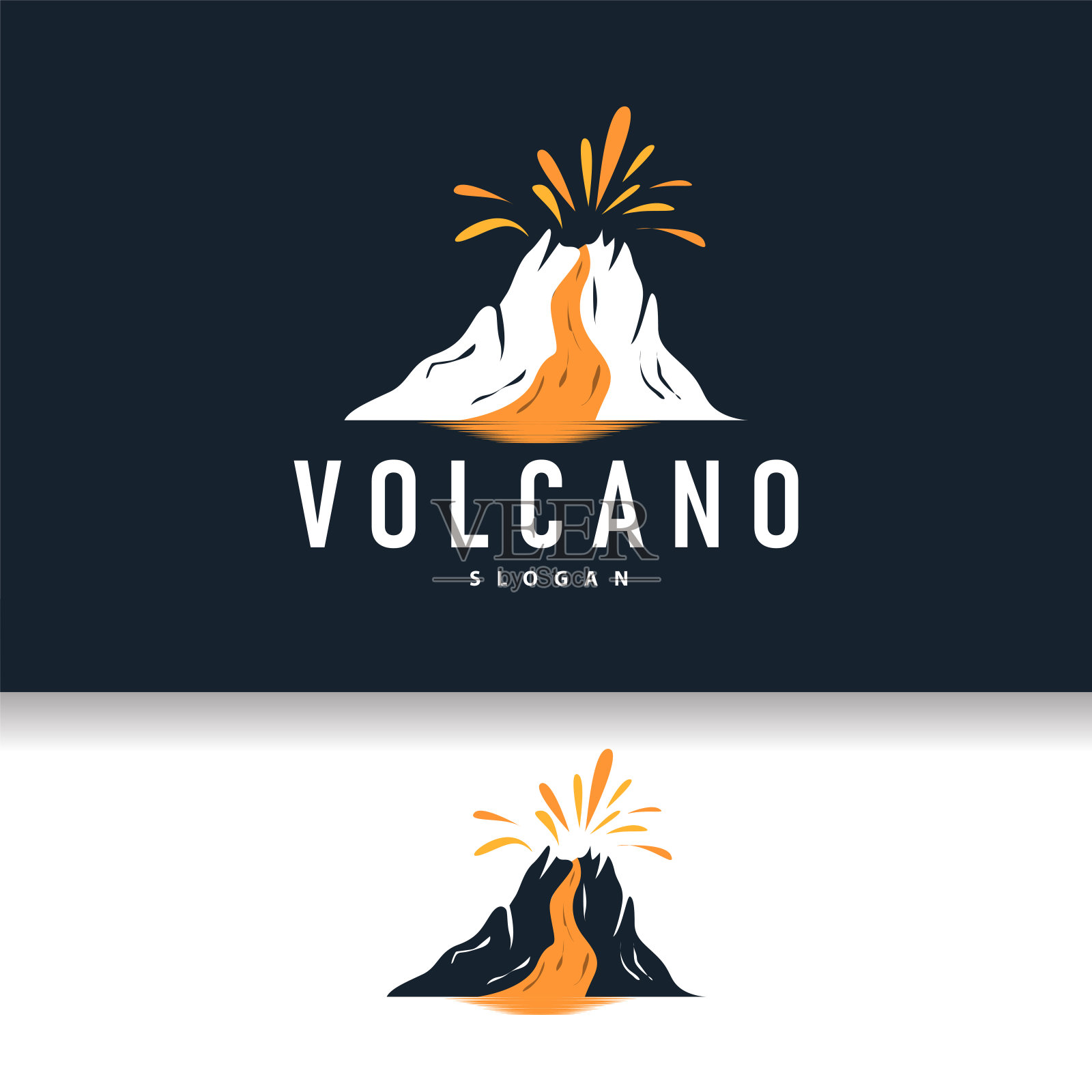 火山标志插图剪影设计火山山喷发与简单的岩石和熔岩插画图片素材