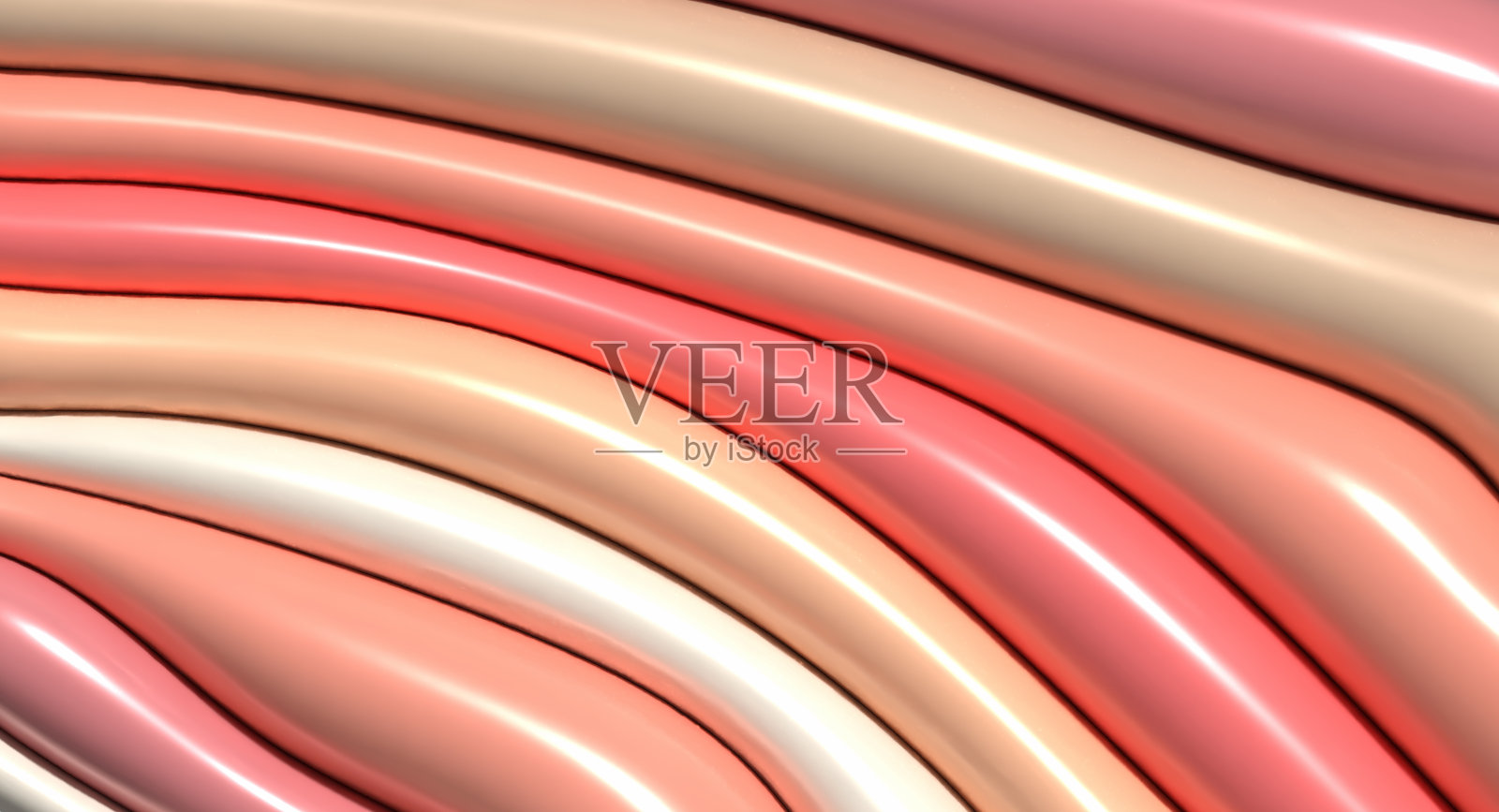 柔和的粉红色膨胀闪亮的线条,3D渲染插图照片摄影图片