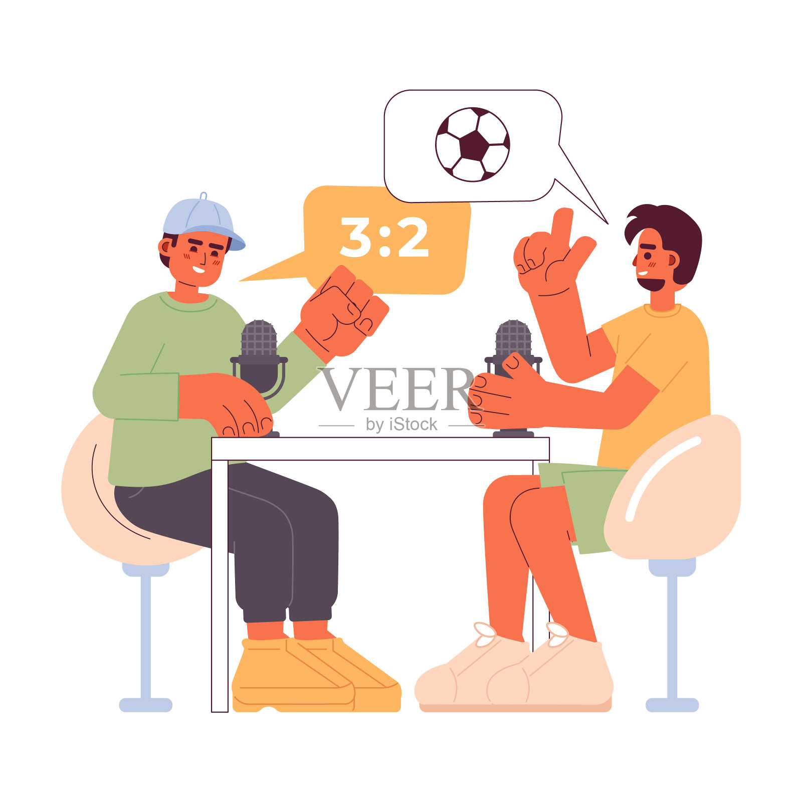 足球解说播客卡通平面插画插画图片素材