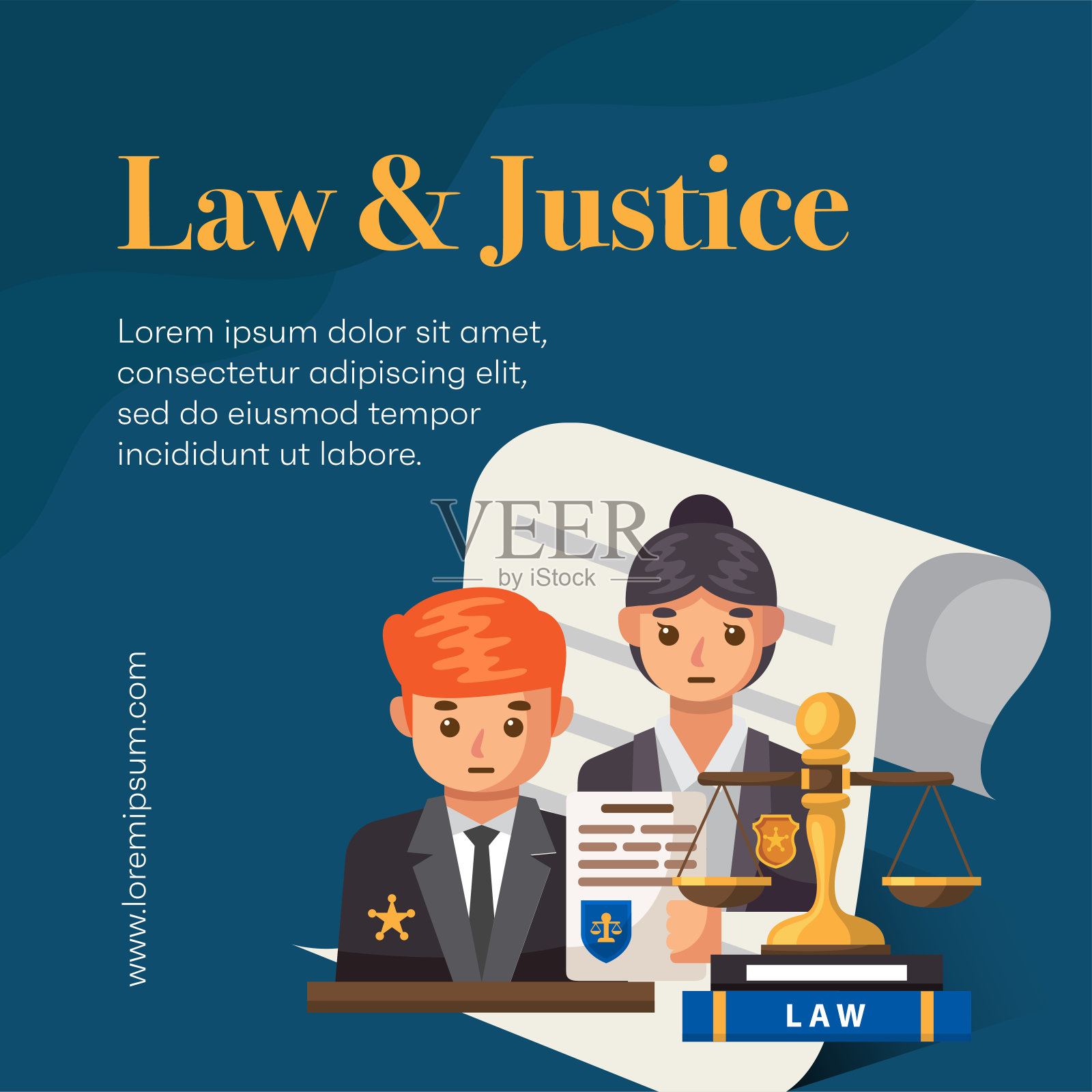 律师事务所社交媒体帖子设计或法律和司法模板设计插画图片素材