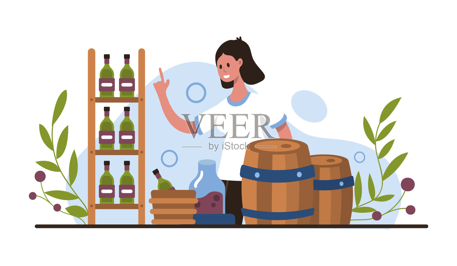 微笑的女士在酒吧工作,测试不同的葡萄酒生产插画图片素材