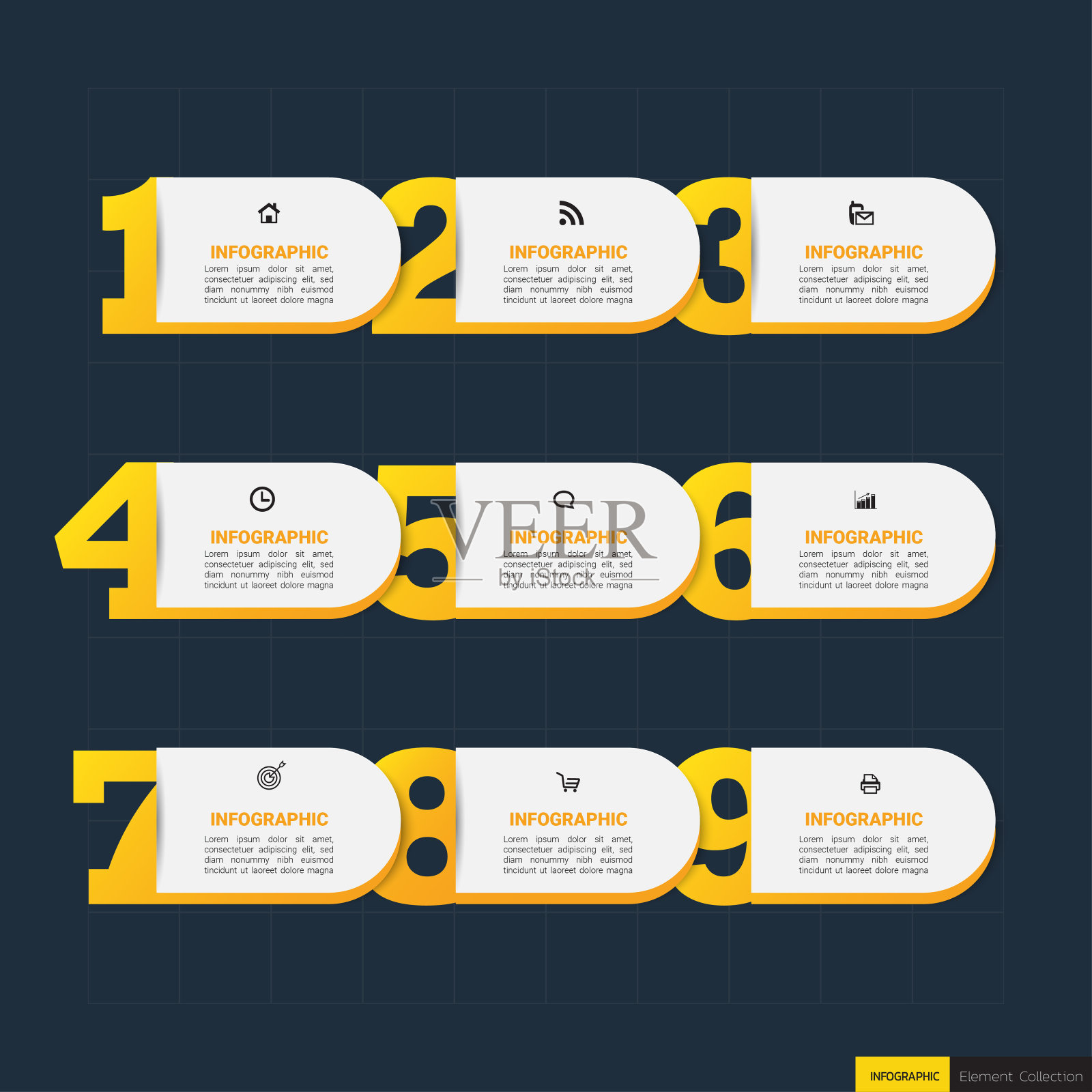 现代信息图9步模板矢量插画图片素材