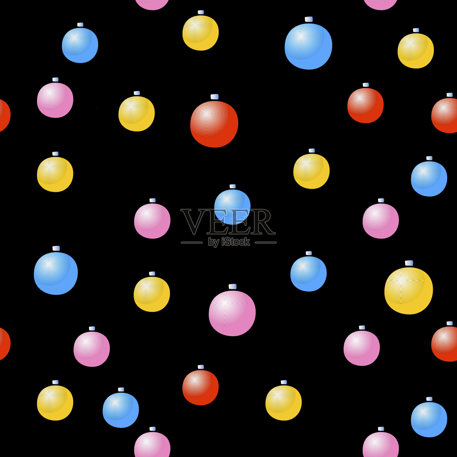 矢量无缝图案与彩色圣诞树球在平面风格。新年圣诞圆点纹理。用于贺卡,包装纸,包装,织物,印刷品。插画图片素材