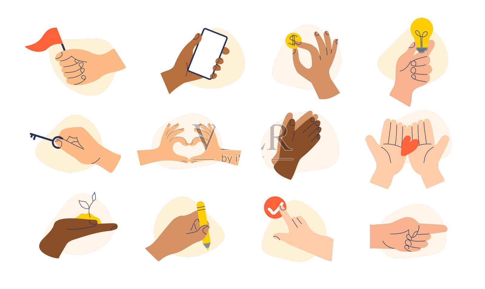 一套手势在一个时髦的扁平风格设计元素图片