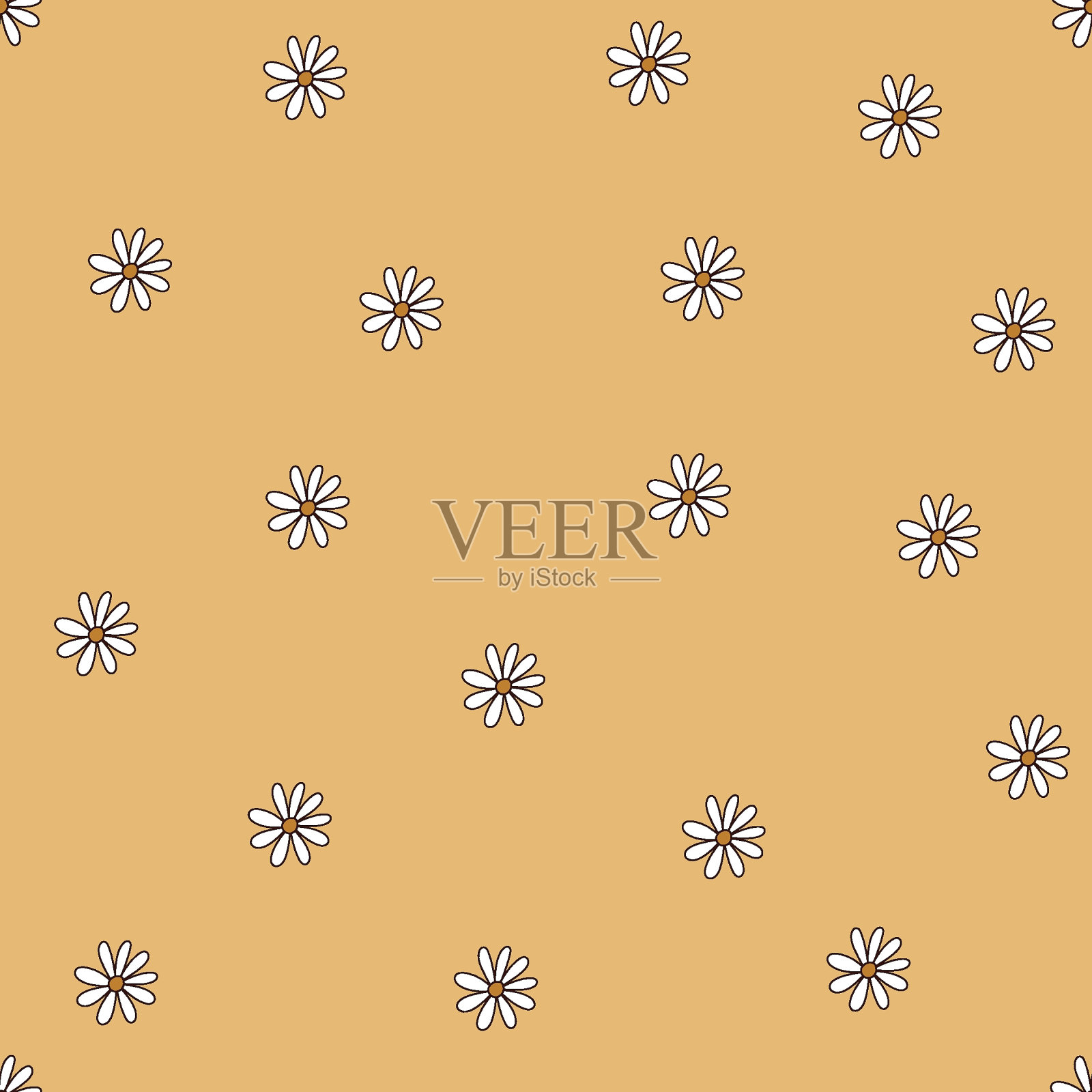 矢量花卉无缝图案涂鸦风格与可爱的复古花沙菊插画图片素材