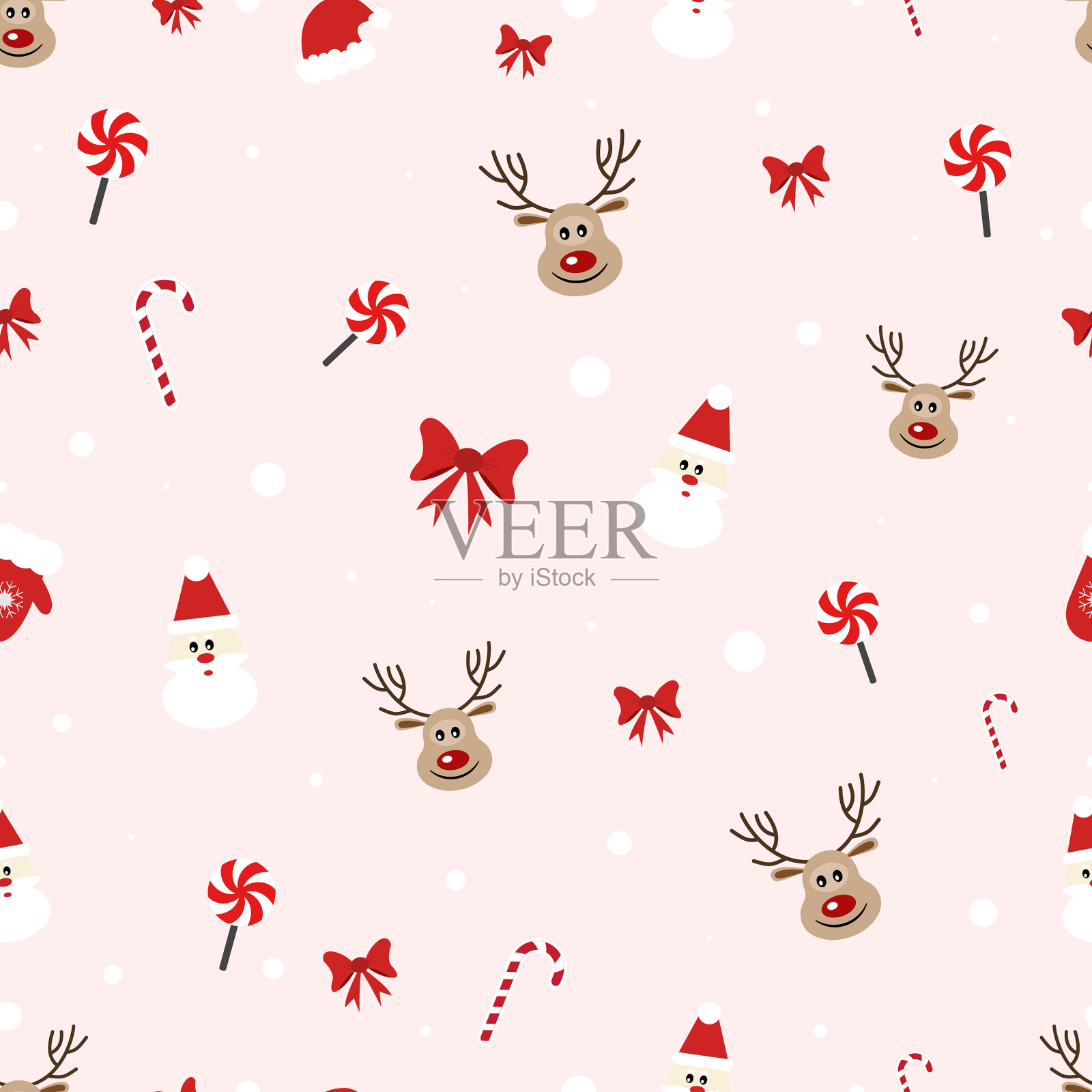 一套粉红色背景的圣诞贴纸插画图片素材