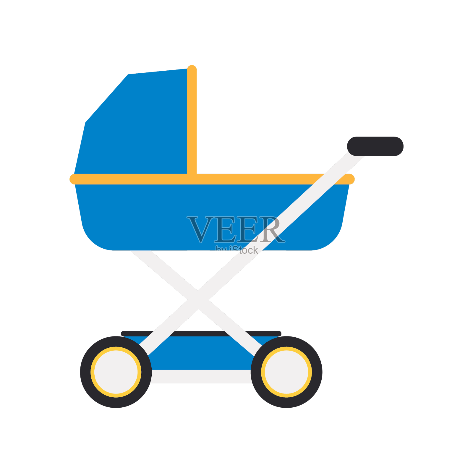 浅蓝色婴儿车变压器隔离在白色设计元素图片