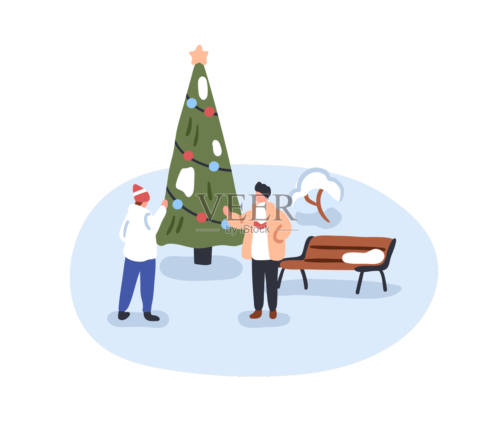 人们在寒冷的户外圣诞树前聚会设计元素图片