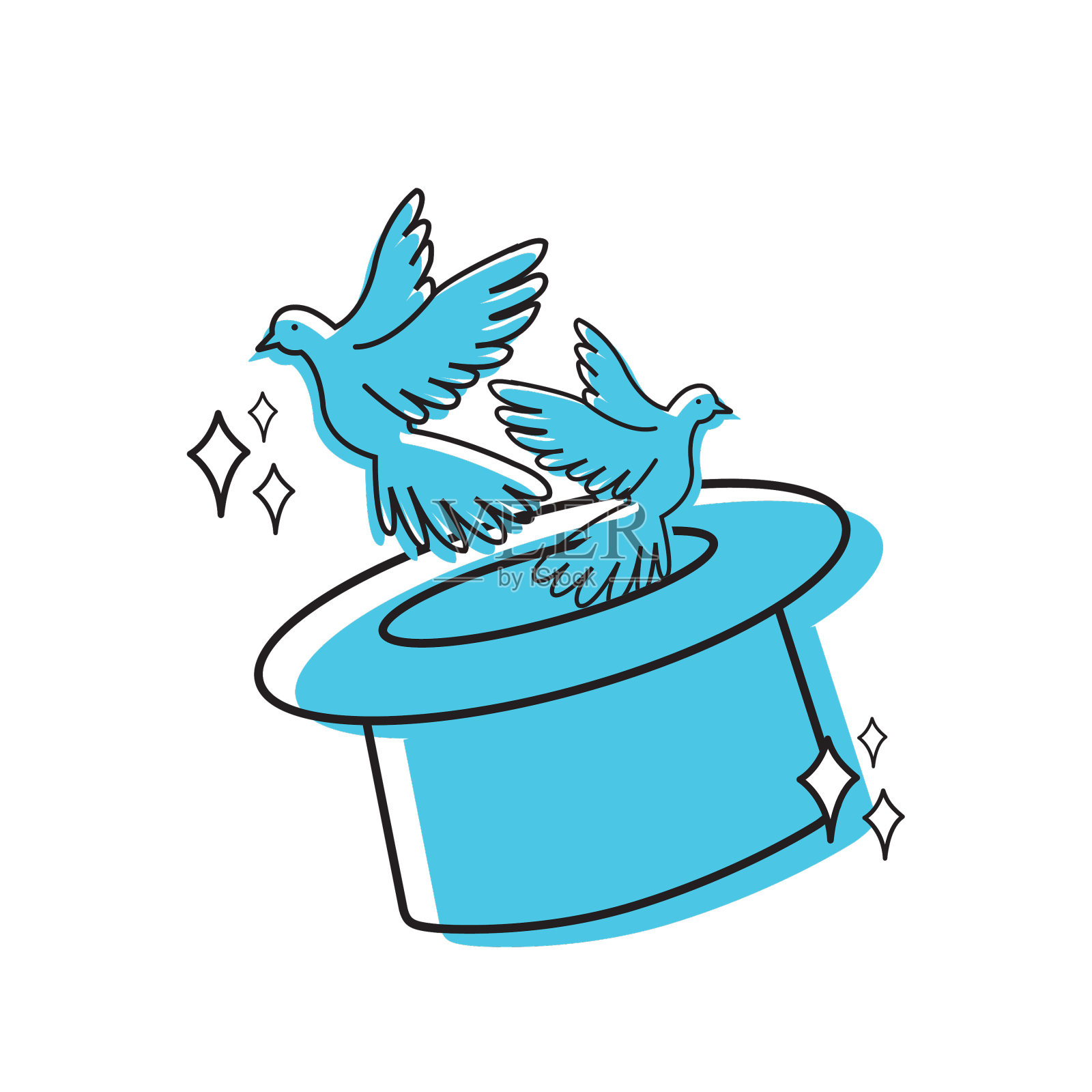 孤立的魔术师帽子与飞禽魔术图标设计元素图片