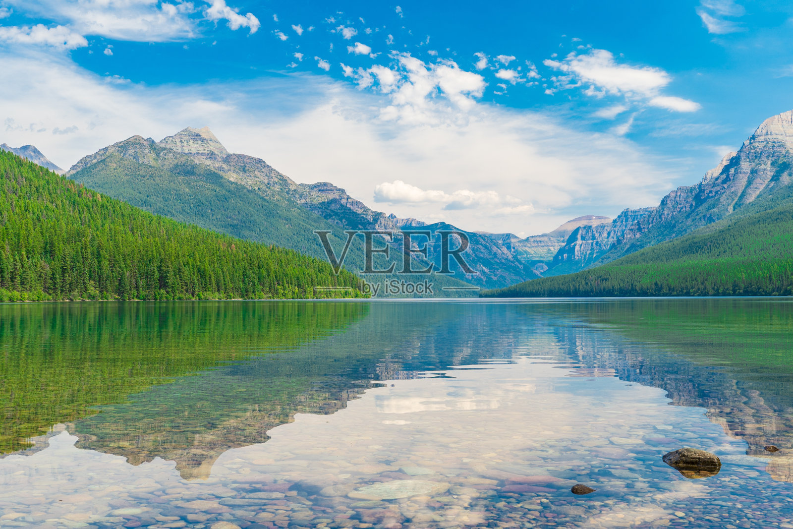 蒙大拿冰川国家公园鲍曼湖田园诗般的风景照片摄影图片