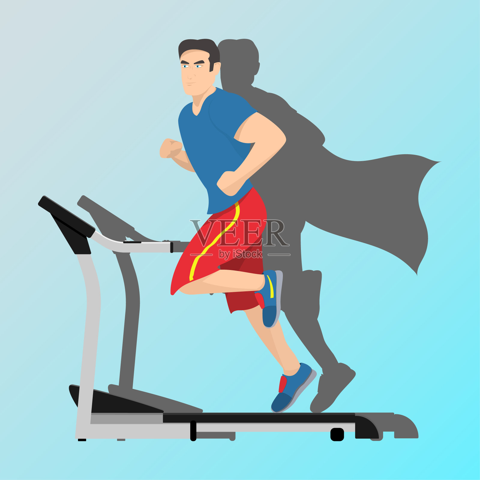 一个男人正在跑步机上跑步。插画图片素材