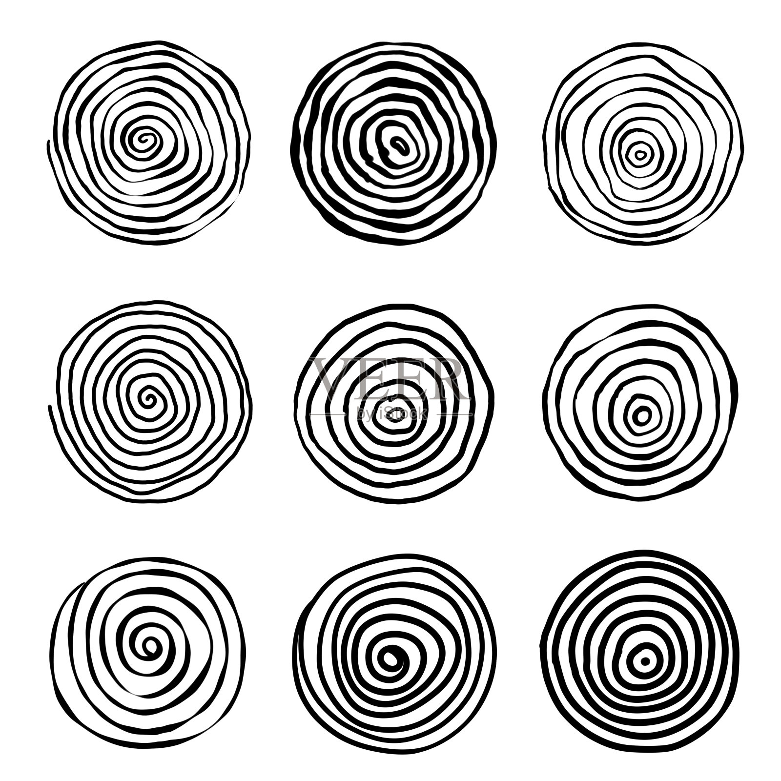 漩涡螺旋线。圆形涂鸦元素插画图片素材