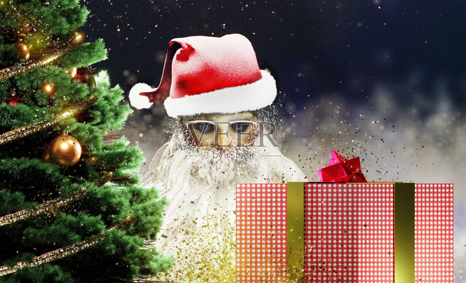 圣诞背景与圣诞老人和礼物照片摄影图片