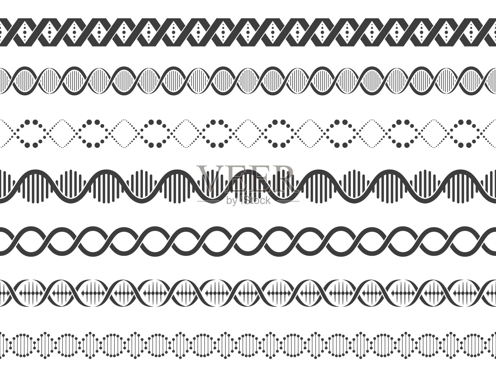 Dna螺旋无缝模式。墙纸的生物化学基因序列模型,织物印花的生物学研究概念。矢量纹理插画图片素材