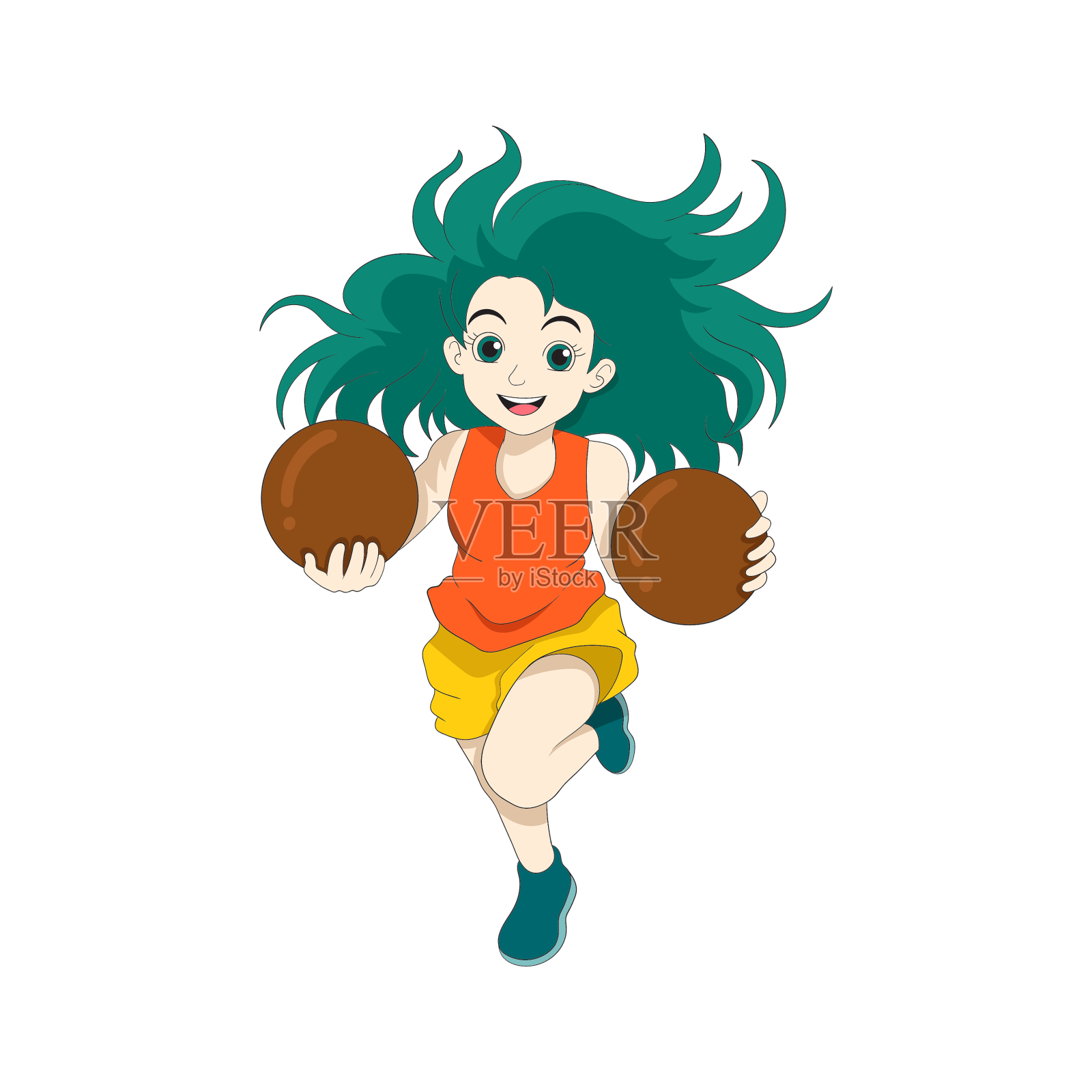 一个绿头发的女孩带来了两个球设计元素图片