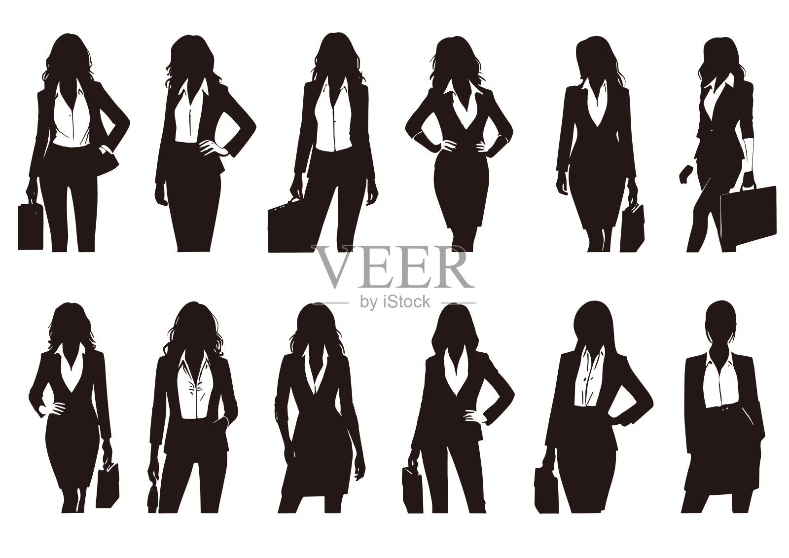 黑白女商人的剪影插画图片素材