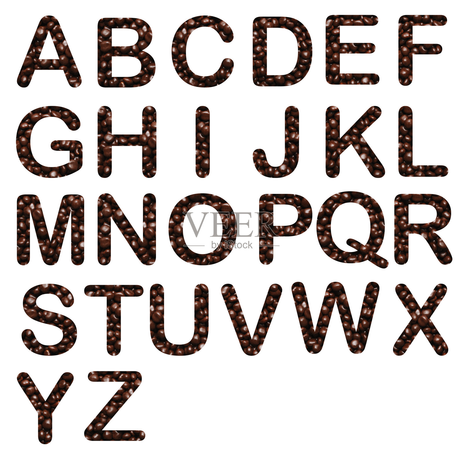白色背景上巧克力字母的孤立镜头照片摄影图片