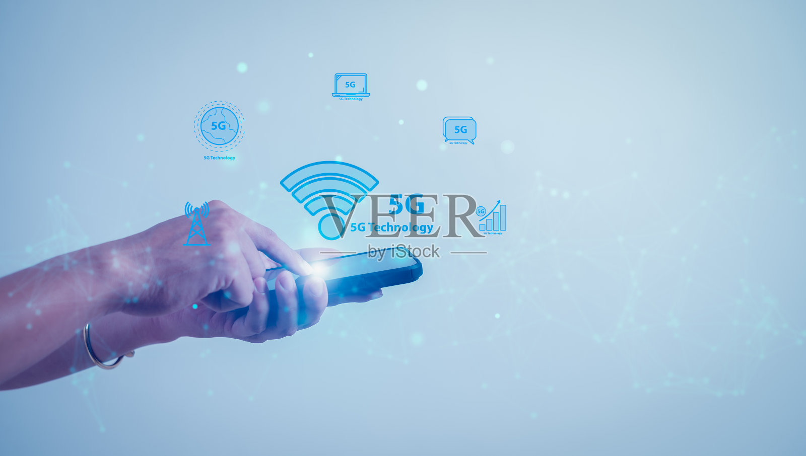 商人用智能5G网络连接概念连接全球业务。照片摄影图片