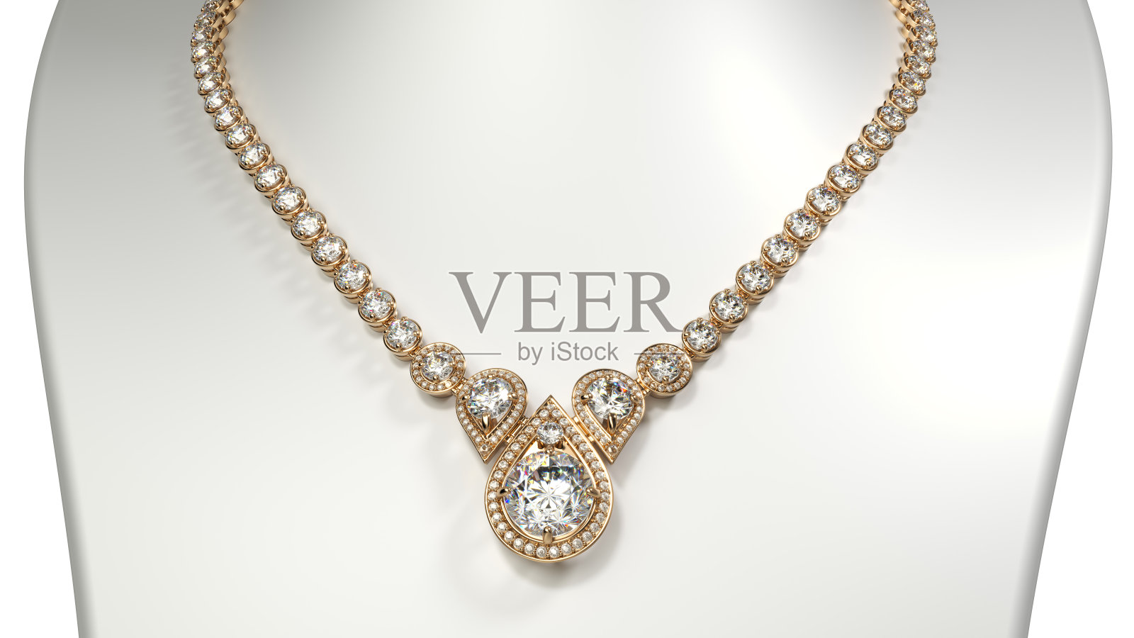 珠宝胸像上的黄金钻石泪珠项链照片摄影图片