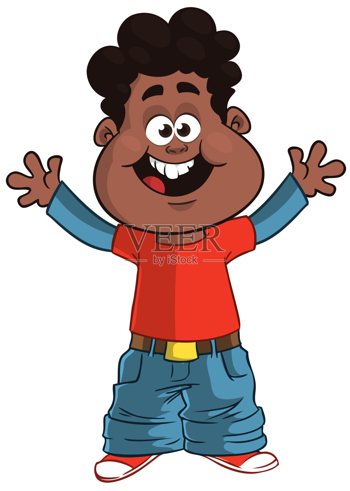 可爱的美国黑人男孩挥手微笑。矢量动画
插图的青少年在休闲街头服装呈现。概述了插画图片素材