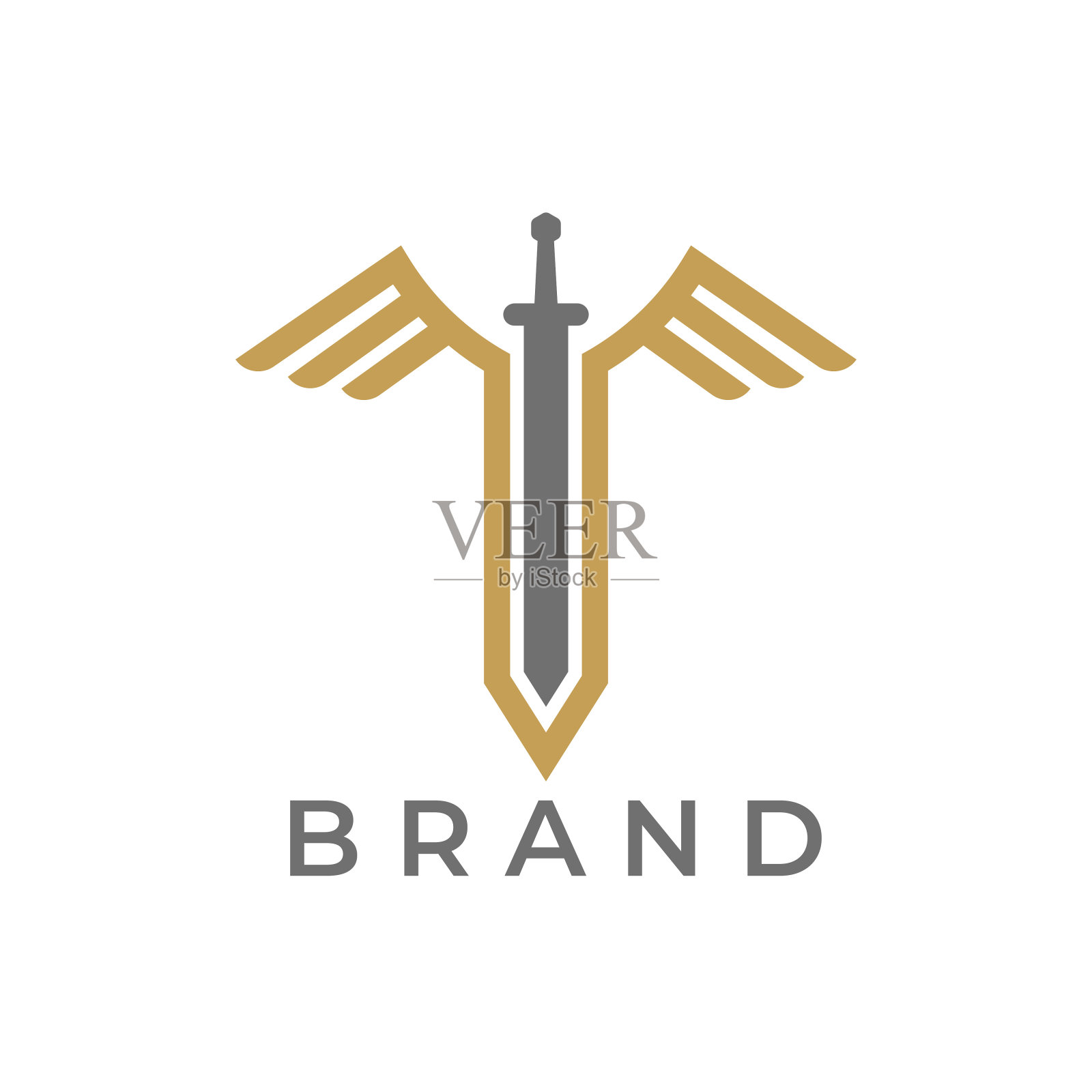 鸟翼剑符号。剑图标,矢量徽章插画图片素材