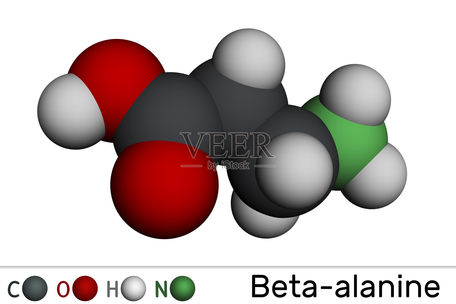 β-丙氨酸分子:一种天然存在的β氨基酸。分子模型。3D渲染照片摄影图片