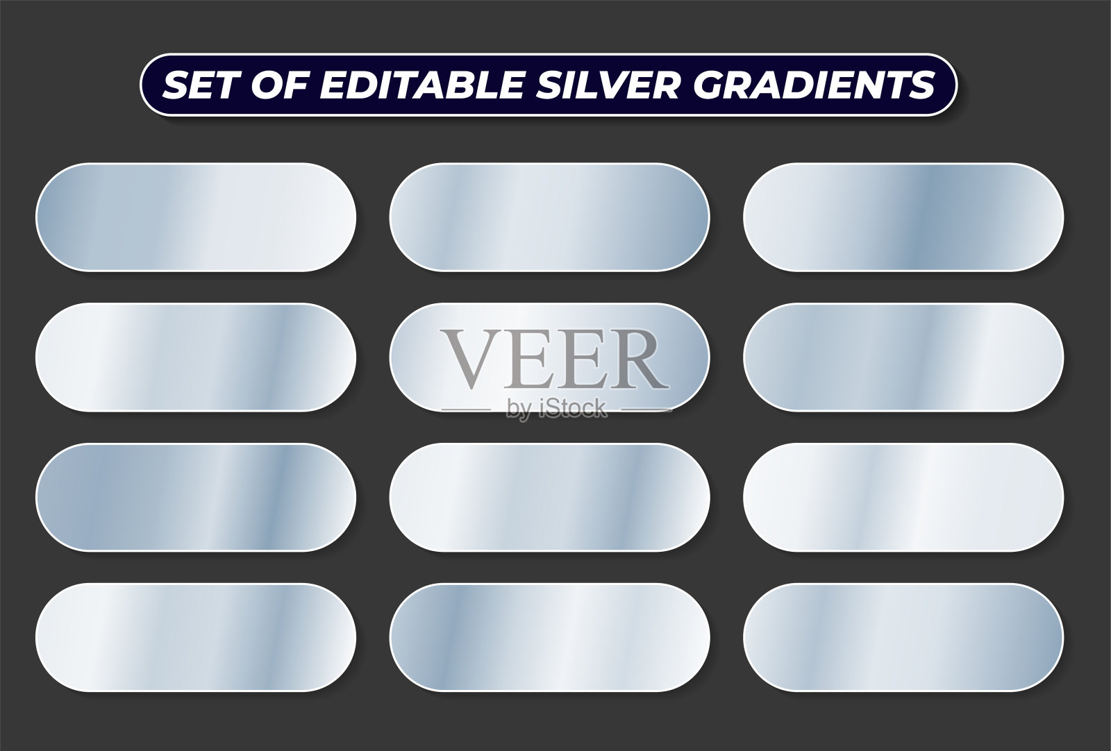 收集银铬金属梯度背景,现实的银色纹理框架,丝带,硬币插画图片素材