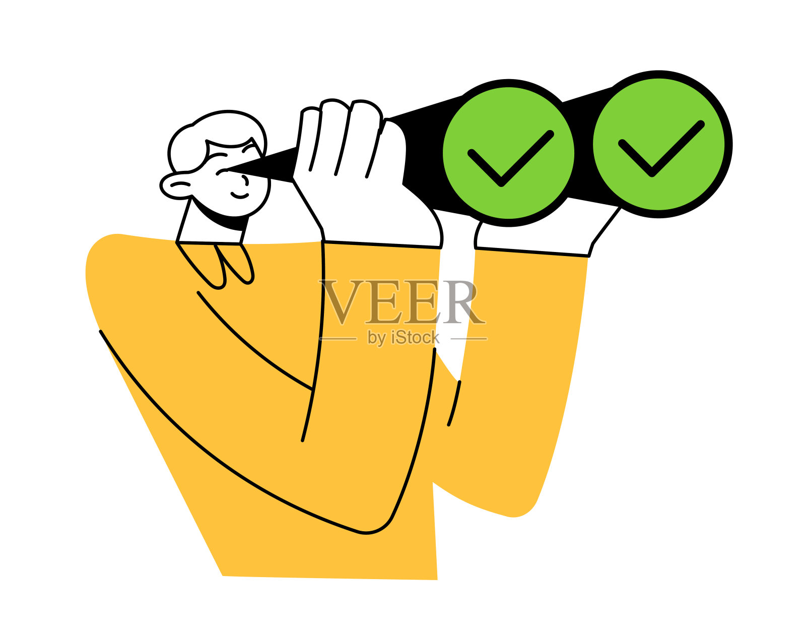 人用双筒望远镜看东西。业务愿景和目标。插画图片素材