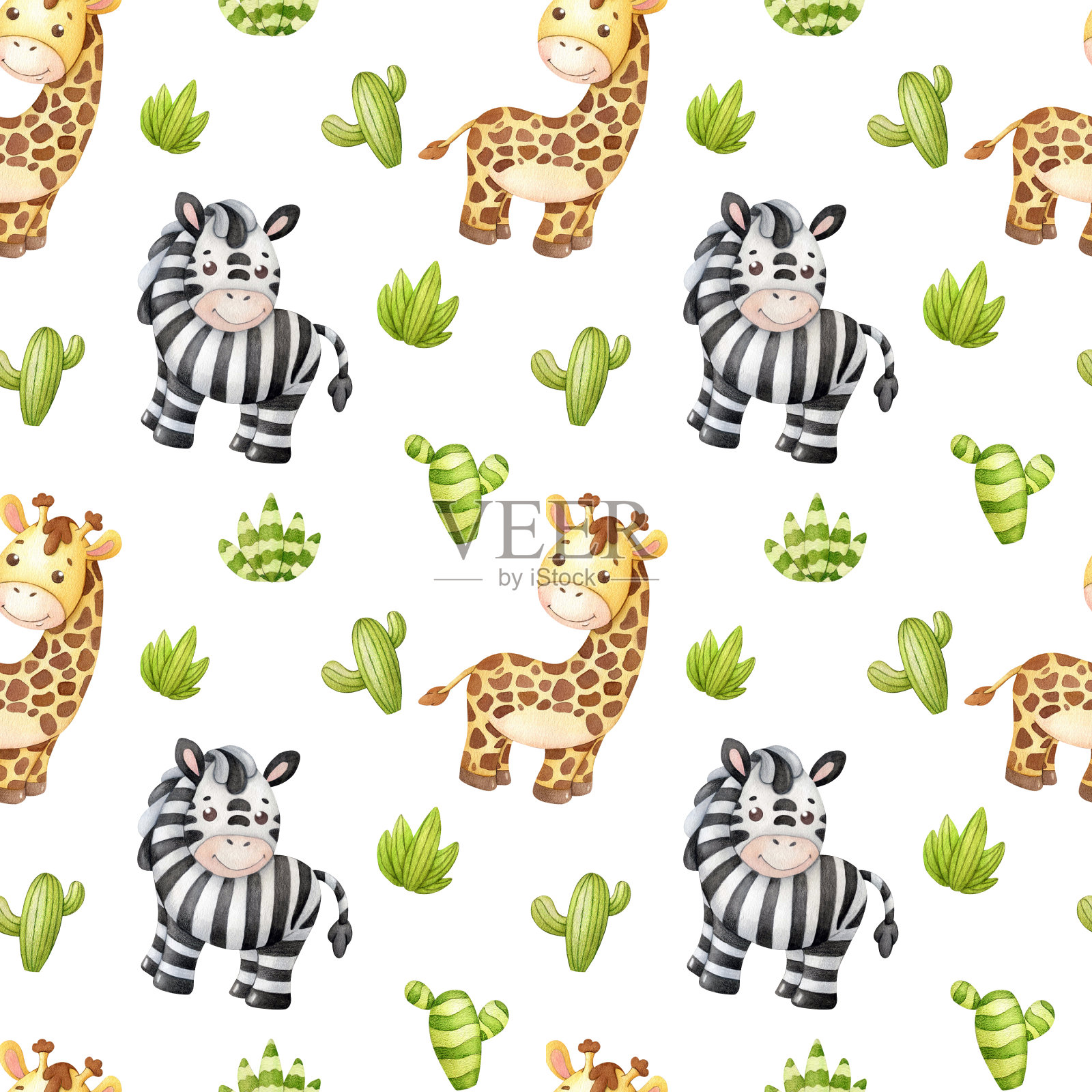 有趣的儿童与野生动物的模式。插画图片素材