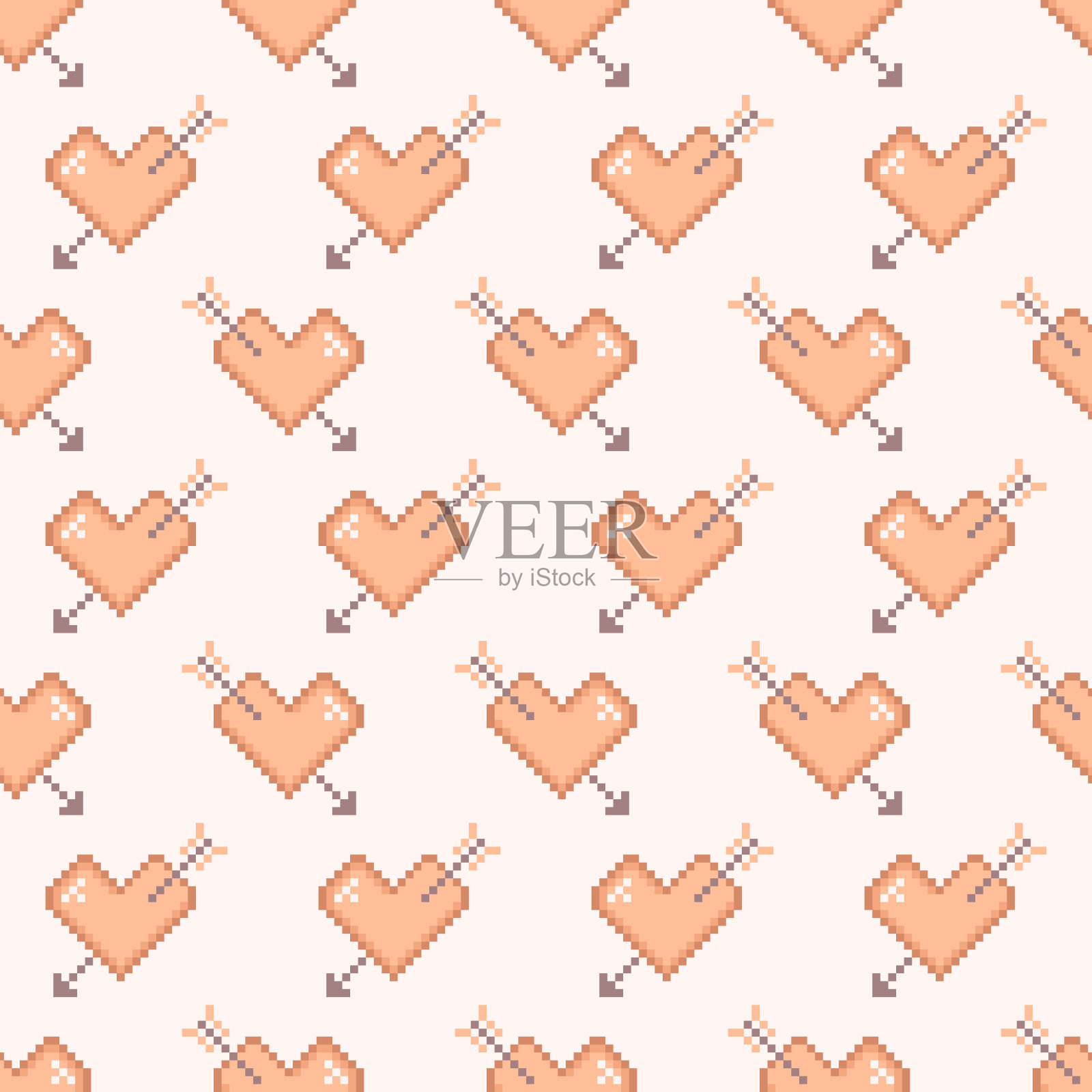 像素风格的心与箭头无缝图案插画图片素材