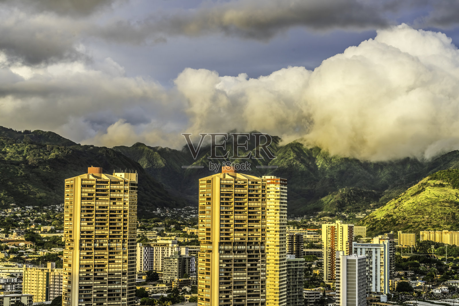 多彩的日出太平洋大厦威基基夏威夷檀香山照片摄影图片