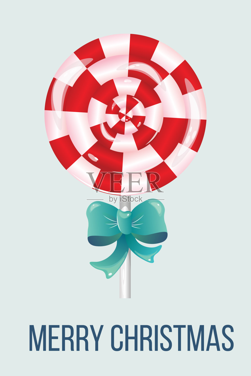 新年明信片,圆棒棒糖,绿松石蝴蝶结。向量插画图片素材