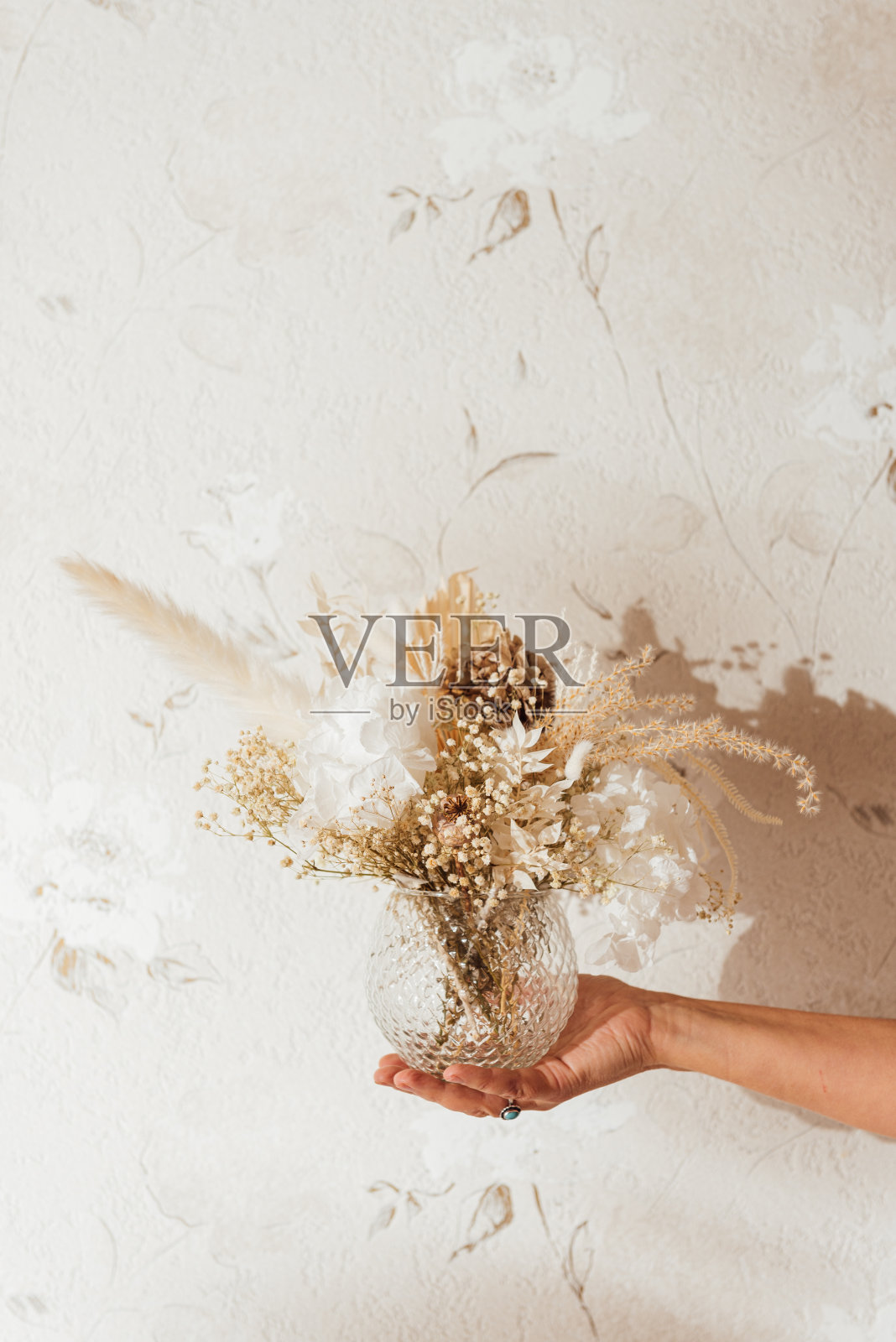 匿名花商展示花瓶里的干枯植物照片摄影图片