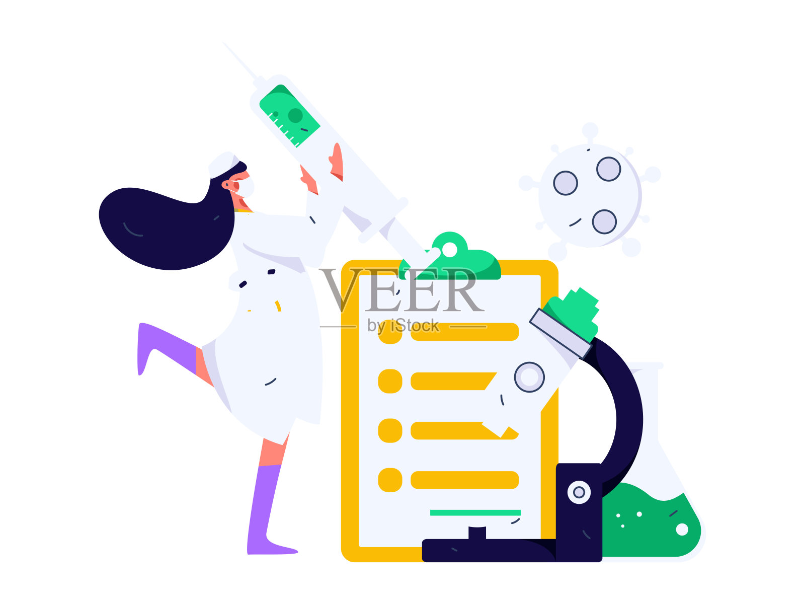 医学人物抗击疫情的平面矢量概念操作手绘插图插画图片素材