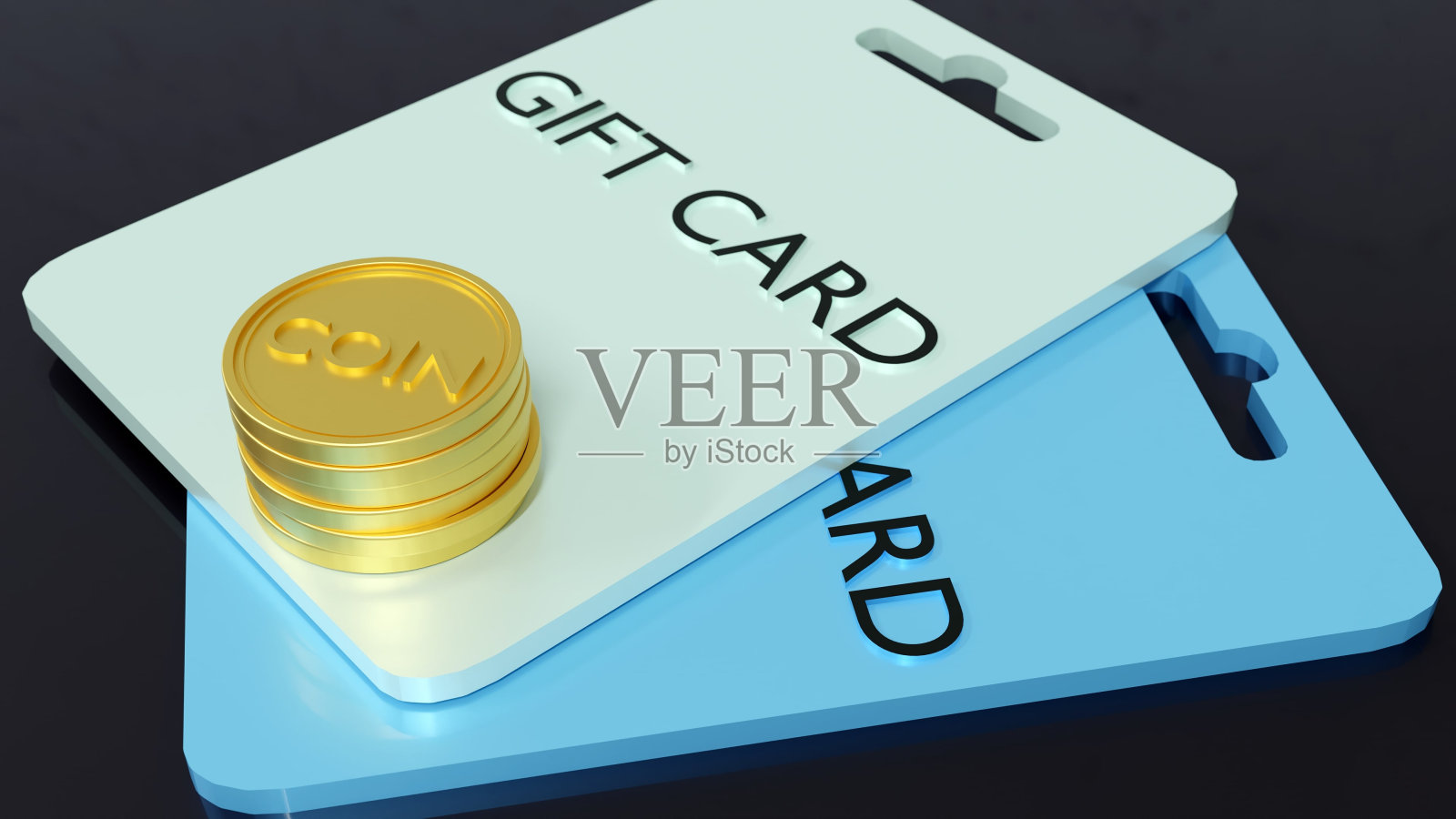 孤立的礼品卡和金币照片摄影图片