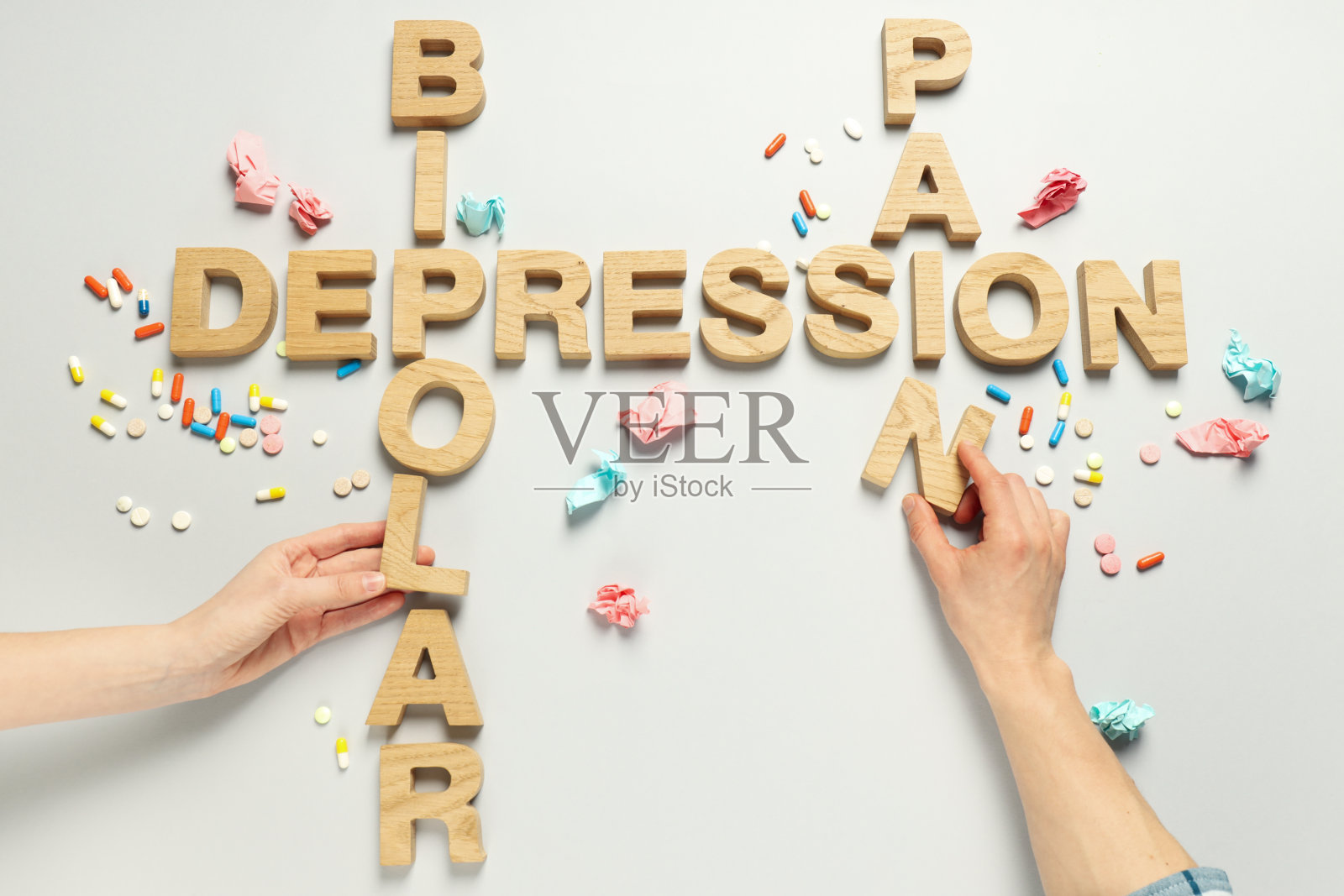 精神障碍概念-双相情感障碍的构成照片摄影图片