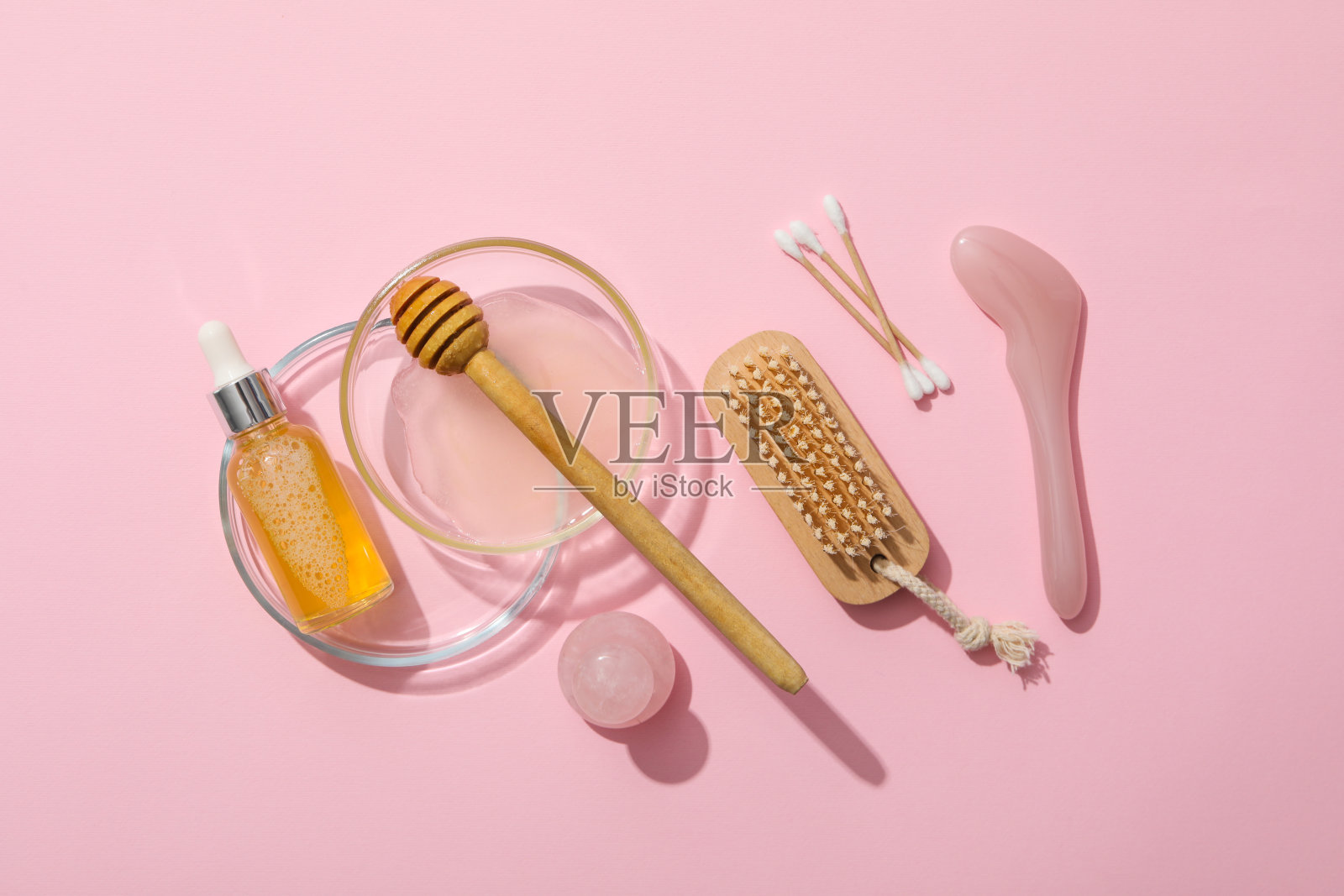 概念面部和皮肤护理用品-蜂蜜化妆品照片摄影图片