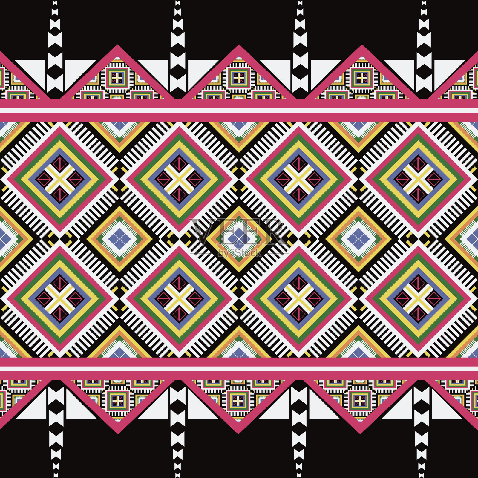 刺绣几何民族东方伊卡特部落图案插画图片素材